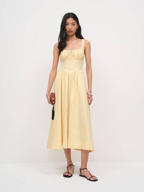 New Reformation Balia Linen Dress In Red Parmesan Size 2